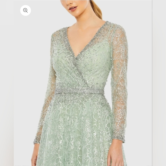 COPY - Green Embellished Wrap Over Long Sleeve Midi Dress. - Picture 3 of 5